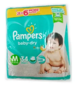 PAMPERS BABY DRY PANTS MED 34`S