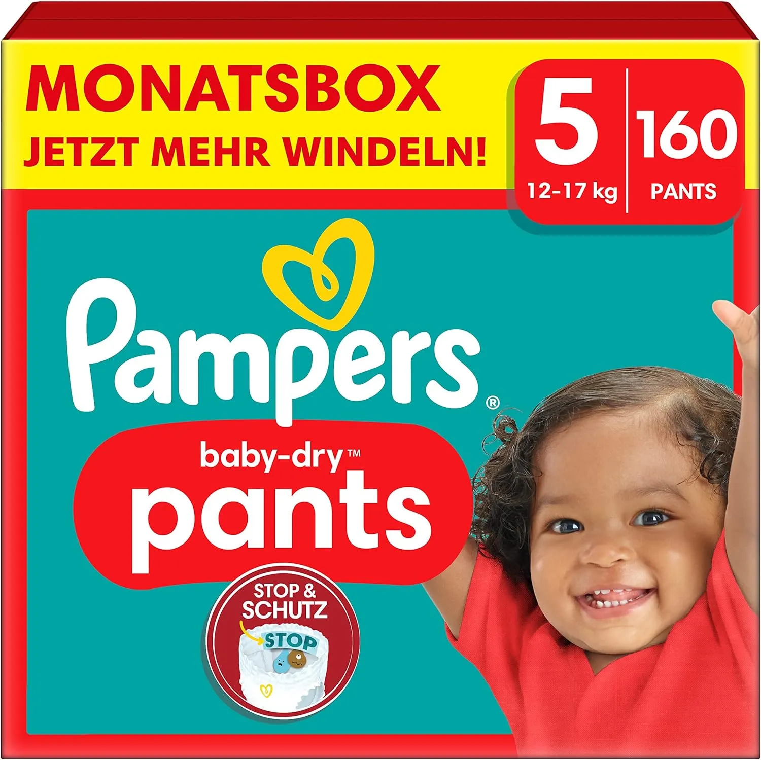 Pampers Windeln Pants Größe 5 (12-17kg) Baby-Dry, Junior , MONATSBOX, 160 Höschenwindeln