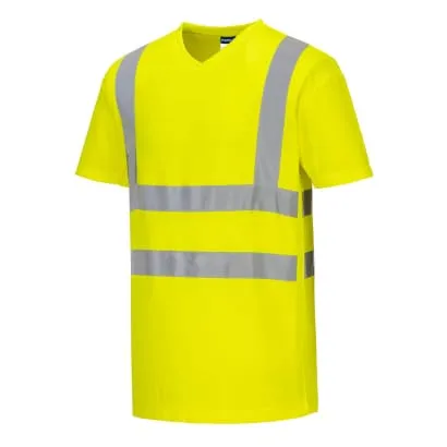 Portwest Hi Vis V-Neck Mesh Inserts Tee Shirt Hi Viz Comfort Cotton -S179