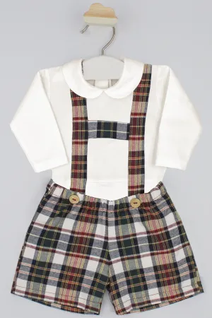 "Brody" Bodysuit & Burgundy Tartan Shorts