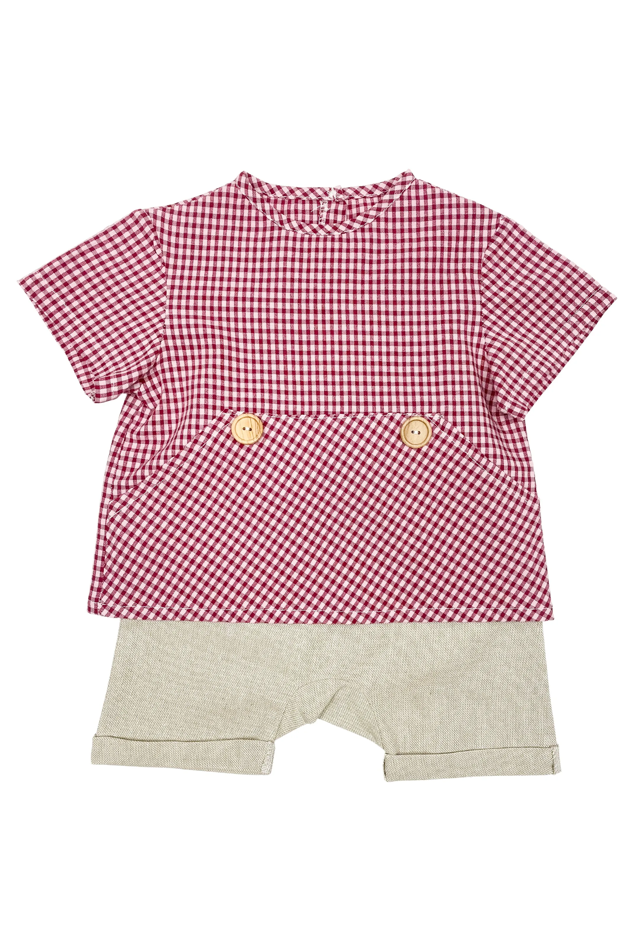 "Nathaniel" Burgundy Gingham Shirt & Shorts