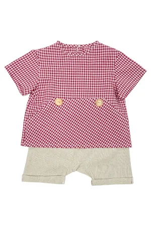 "Nathaniel" Burgundy Gingham Shirt & Shorts