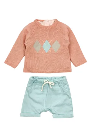 "Raphael" Coral Jumper, Top & Mint Shorts