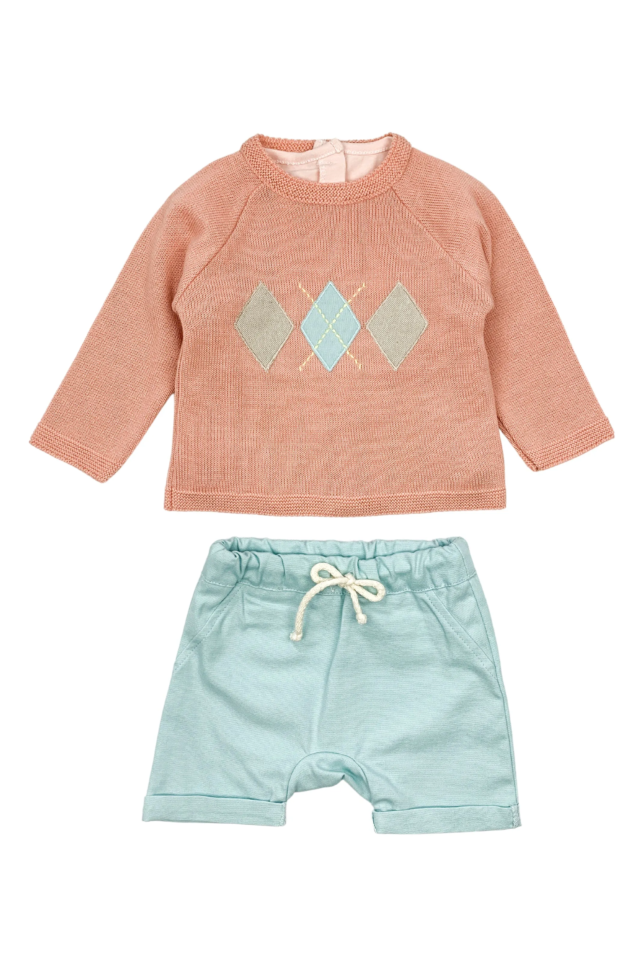 "Raphael" Coral Jumper, Top & Mint Shorts