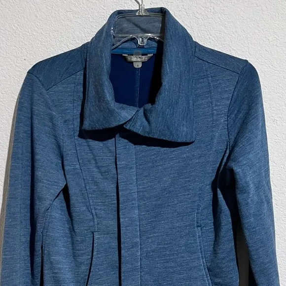 SmartWool Blue Merino Wool Front Zip Convertible Magnetic Collar Jacket Small