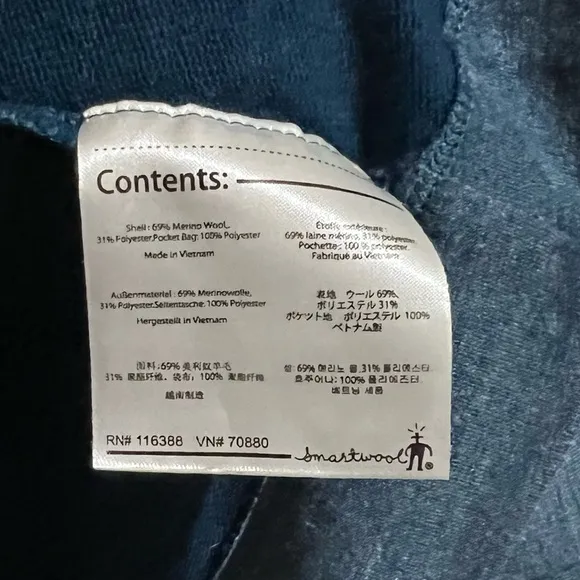 SmartWool Blue Merino Wool Front Zip Convertible Magnetic Collar Jacket Small