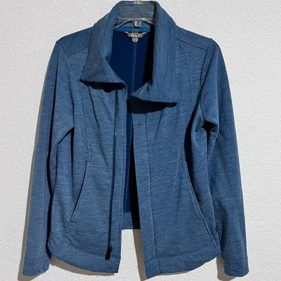 SmartWool Blue Merino Wool Front Zip Convertible Magnetic Collar Jacket Small