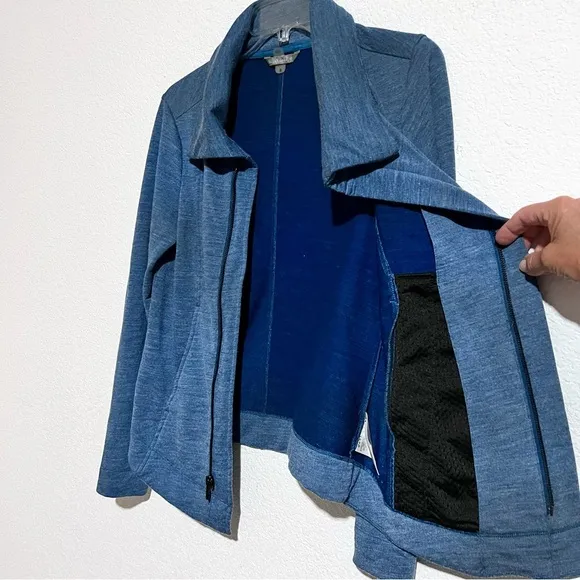SmartWool Blue Merino Wool Front Zip Convertible Magnetic Collar Jacket Small