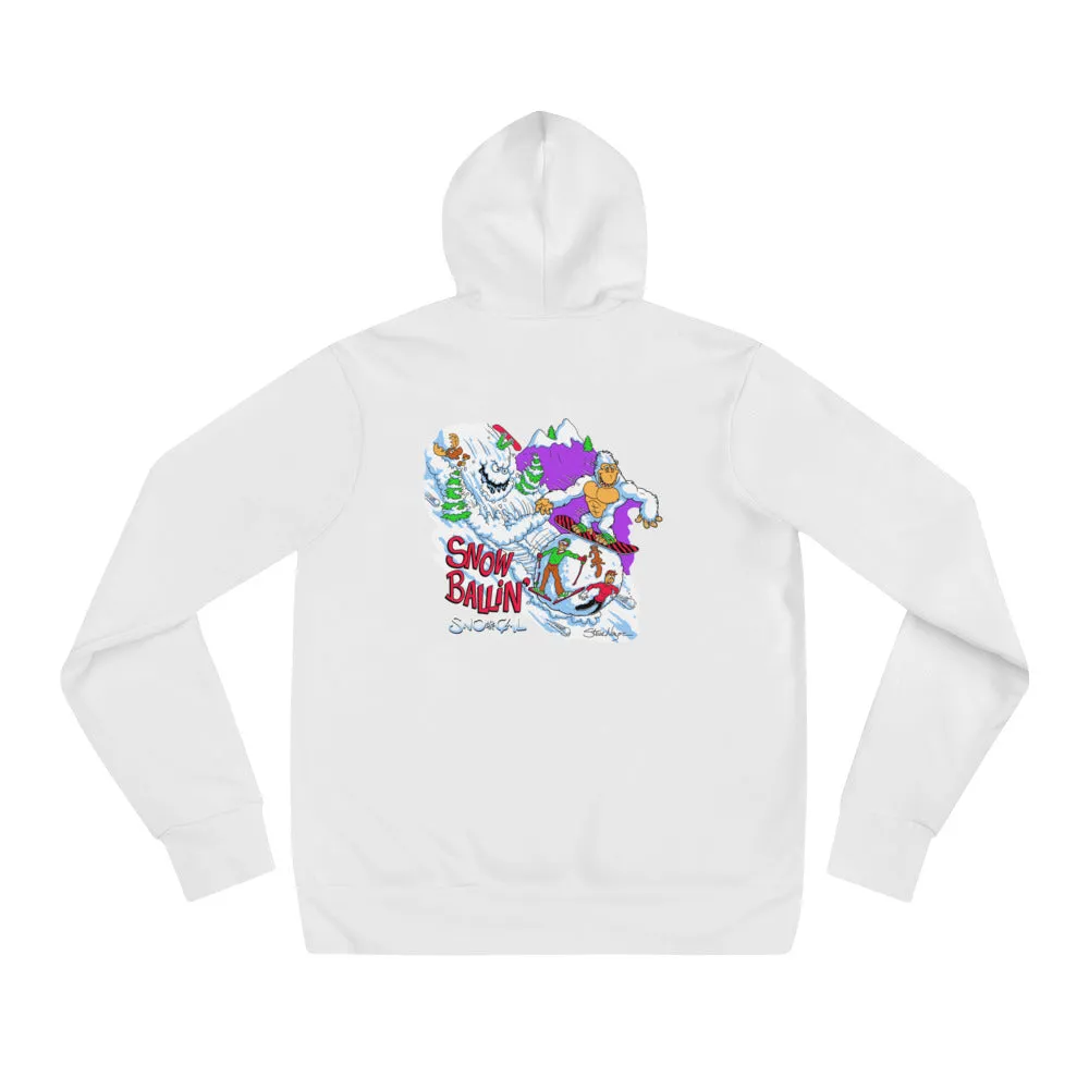 Snorilla Snow Ballin' snowboard white hoodie.