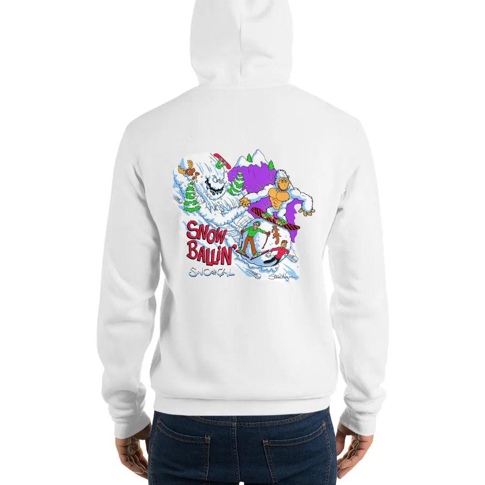 Snorilla Snow Ballin' snowboard white hoodie.