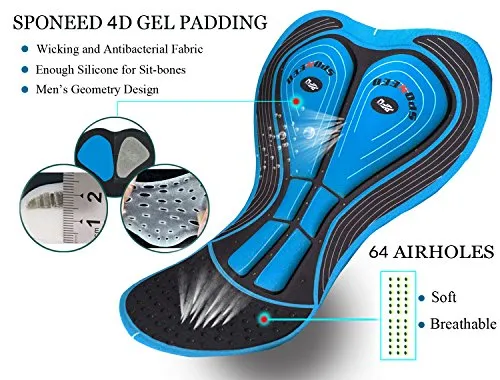 sponeed Mens Bib Cycling Shorts Padded Gear Biking Bibs Quick Dry Sportswear Bicycle Wear Black Small
