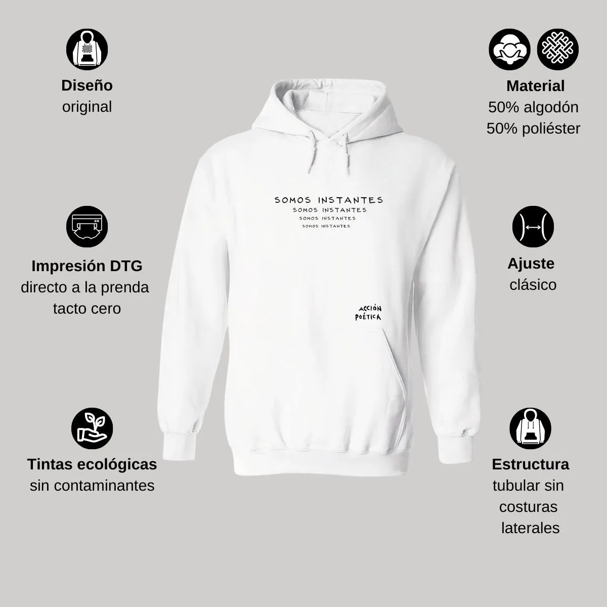 Sudadera Mujer Hoodie Acción Poética Somos Instantes