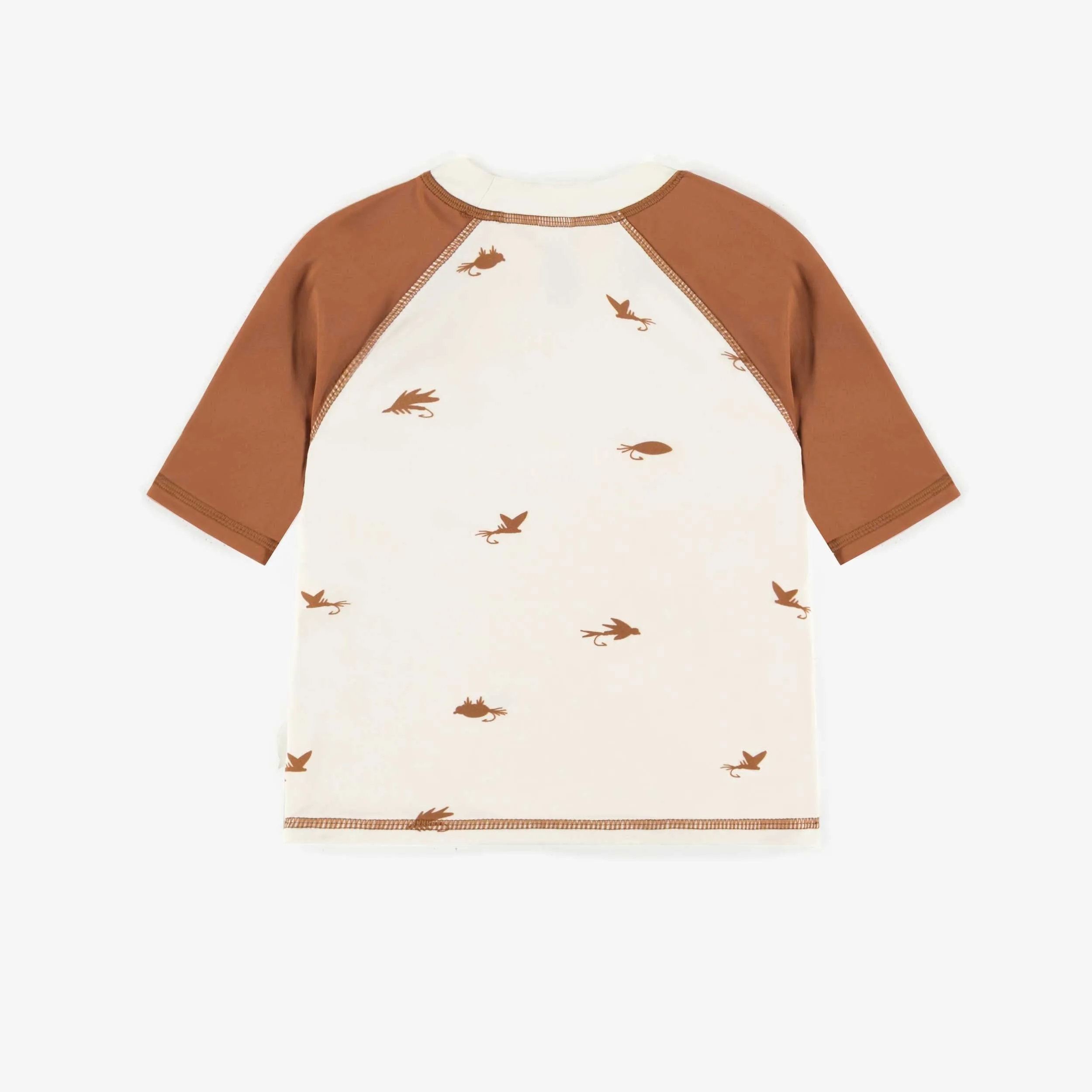 T-shirt de bain beige avec manches aux coudes brunes, bébé || Beige bathing t-shirt with brown elbow sleeves, baby