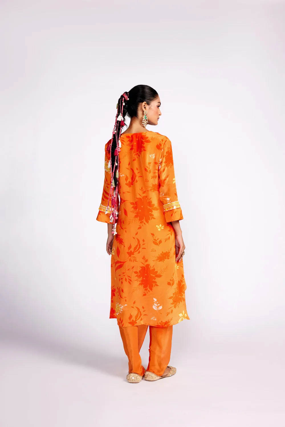 Tangerine Orange Assymteric Kurta Set