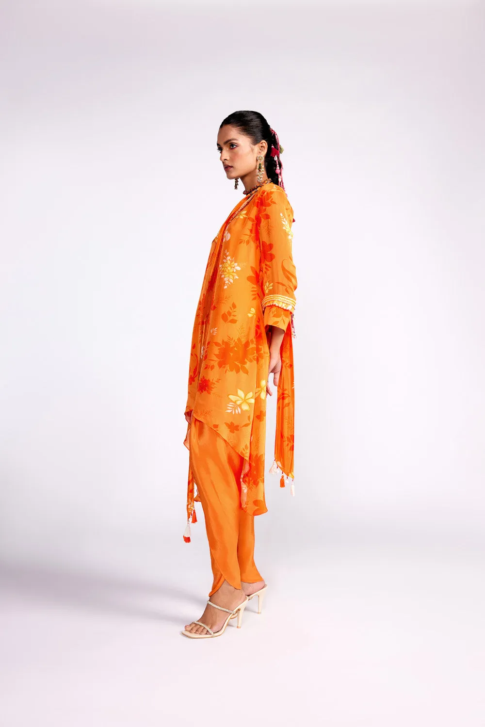 Tangerine Orange Assymteric Kurta Set