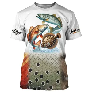 Texas inshore slam Redfish, speckled trout, flounder fishing scales Custom Name Fishing Tshirt - NPQ546