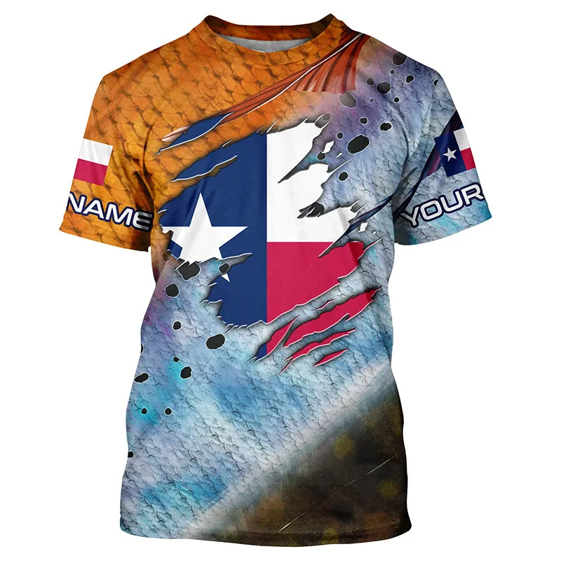 Texas slam redfish trout flounder scales Texas flag Custom patriotic fishing T-shirts NQS6813