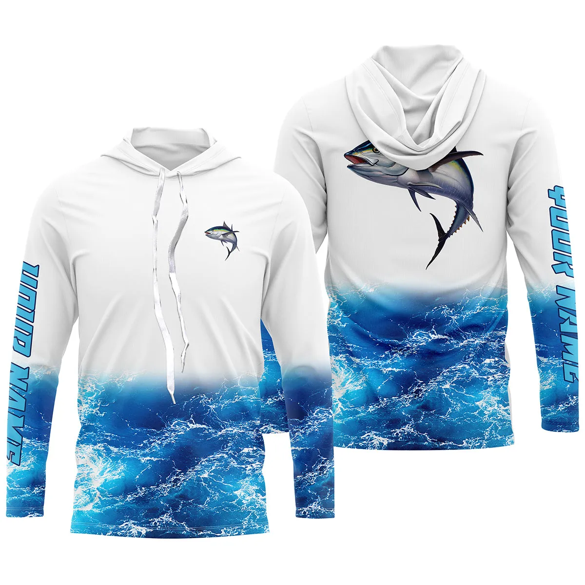 Tuna fishing blue sea wave water camo Custom name Long sleevefishing shirts, Long Sleeve Hooded NPQ863