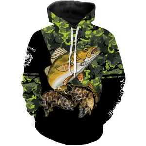 Walleye fishing black green camo Custom name fishing shirts jerseys | Hoodie - NPQ945