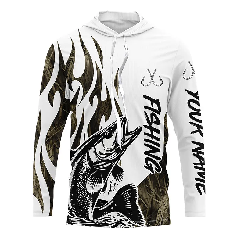 Walleye Fishing Camo Tattoo Custom Long Sleeve Fishing Shirts, Walleye Tournament Fishing Shirt IPHW6036