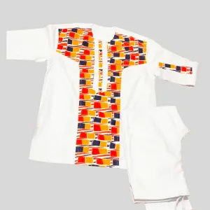 White Long Sleeve With Multi Center Colors Men Set